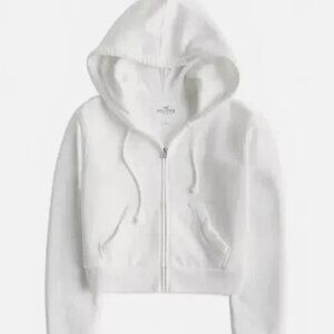 NWT Hollister Feel Good Fleece Crop Mini Zip-Up Hoodie White Sz S